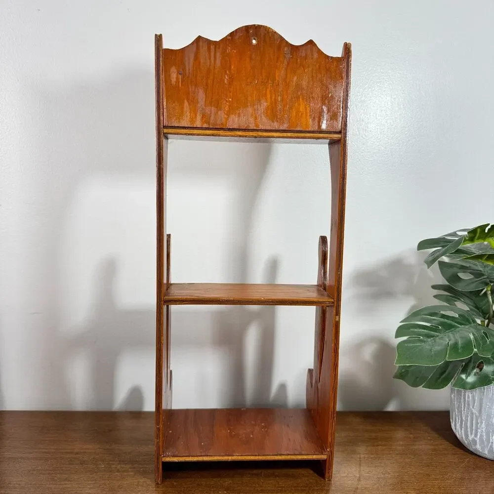 Vintage Hanging Trinket Shelf Wood 3 Tier Shelves Display MCM 1942 6.5x15